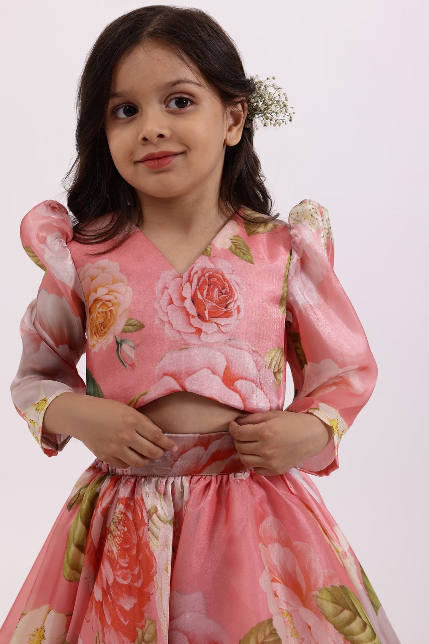 Enchanting Floral Print Kids Lehenga Choli Set