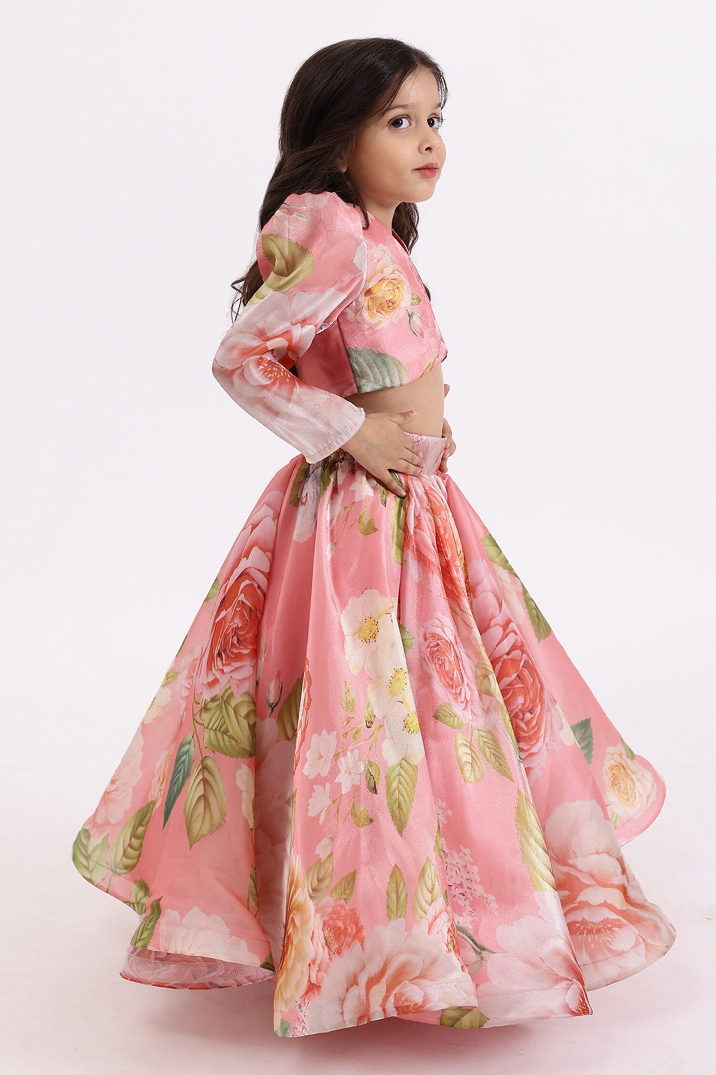 Enchanting Floral Print Kids Lehenga Choli Set