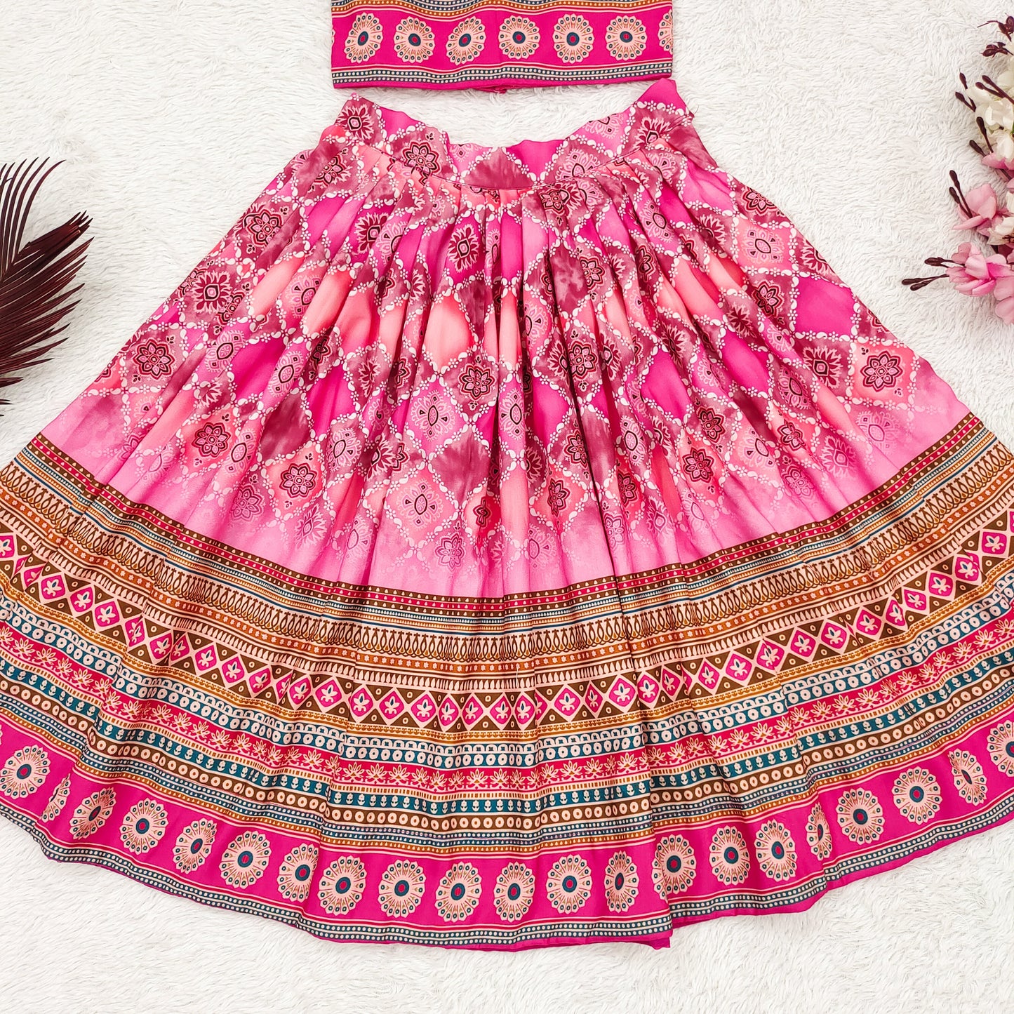 Enchanting Princess Lehenga Choli Set for Little Divas - Vibrant Rayon with Adorable Prints