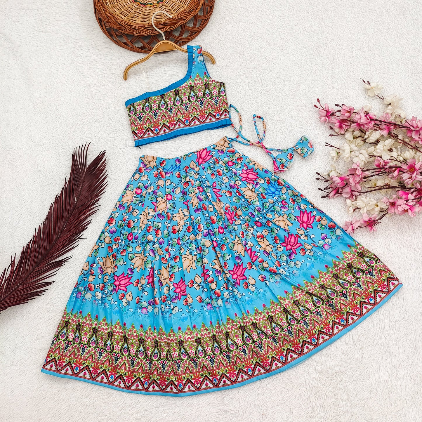 Enchanting Princess Lehenga Choli Set for Little Divas - Vibrant Rayon with Adorable Prints