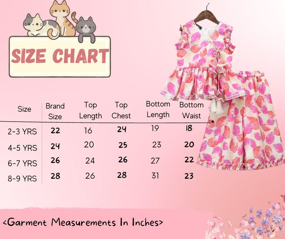 Girl's Ethnic Suit Leaf Printed Kurta Top with Palazzo Pant Traditional Clothing Set for Kids