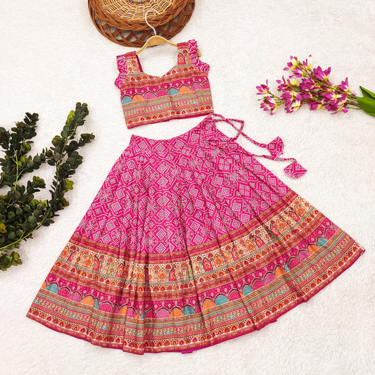 Enchanting Princess Lehenga Choli Set for Little Divas - Vibrant Rayon with Adorable Prints