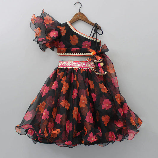 Kids Lehenga Choli in Georgette with Intricate Embroidery and Vibrant Flower Patterns