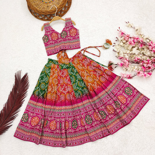 Enchanting Princess Lehenga Choli Set for Little Divas - Vibrant Rayon with Adorable Prints
