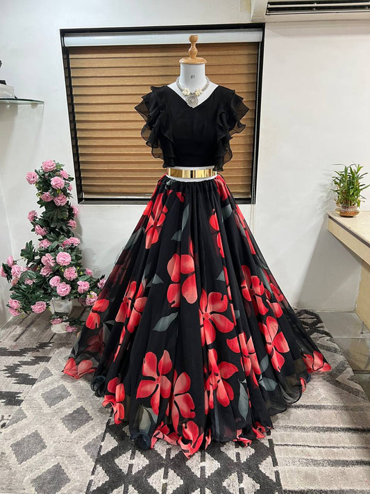 Enchanting Floral Print Kids Lehenga Choli Set