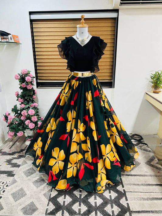 Enchanting Floral Print Kids Lehenga Choli Set