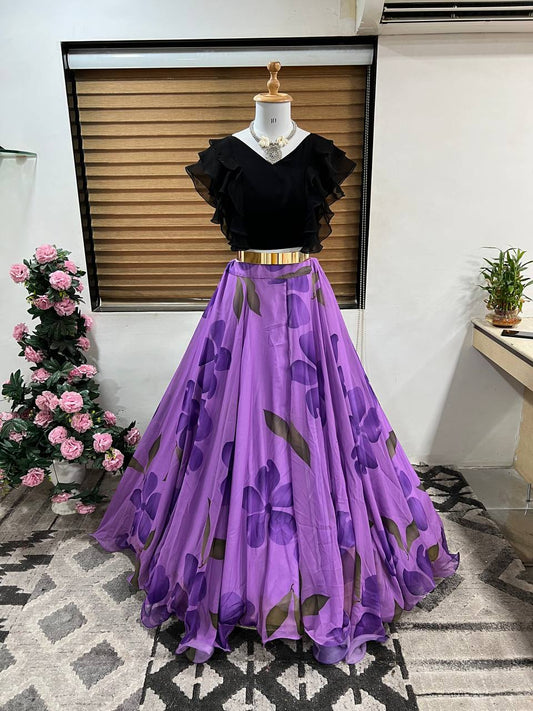 Enchanting Floral Print Kids Lehenga Choli Set
