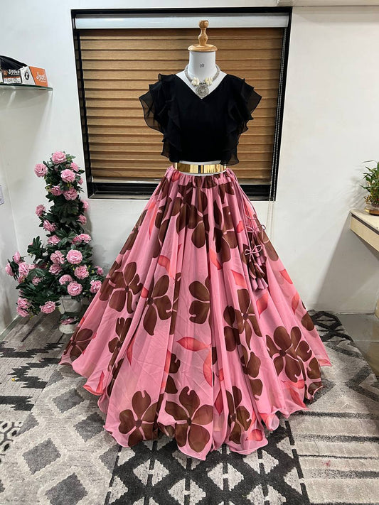 Enchanting Floral Print Kids Lehenga Choli Set