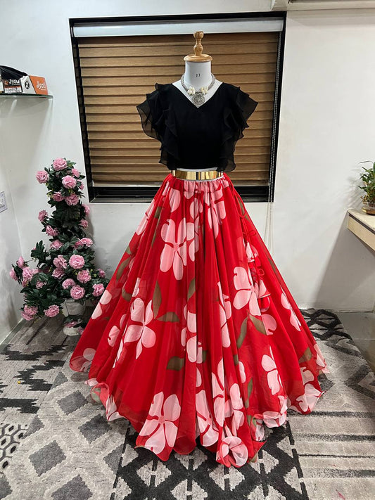 Enchanting Floral Print Kids Lehenga Choli Set