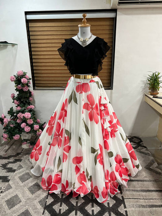 Enchanting Floral Print Kids Lehenga Choli Set