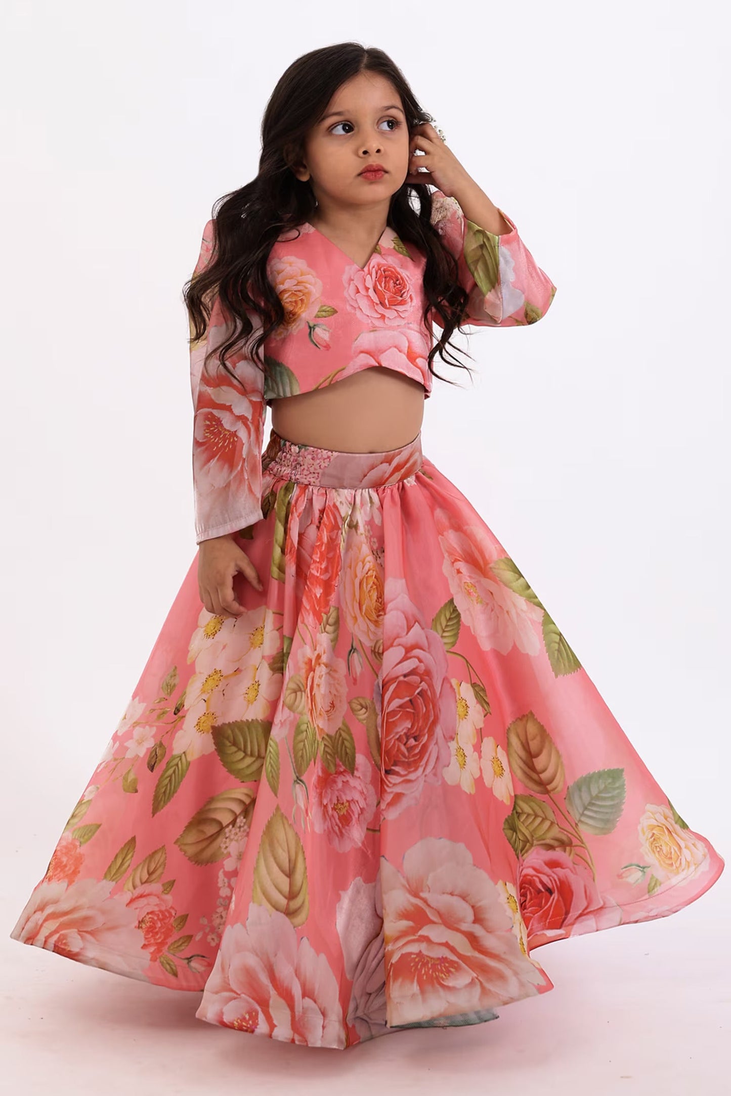 Enchanting Floral Print Kids Lehenga Choli Set