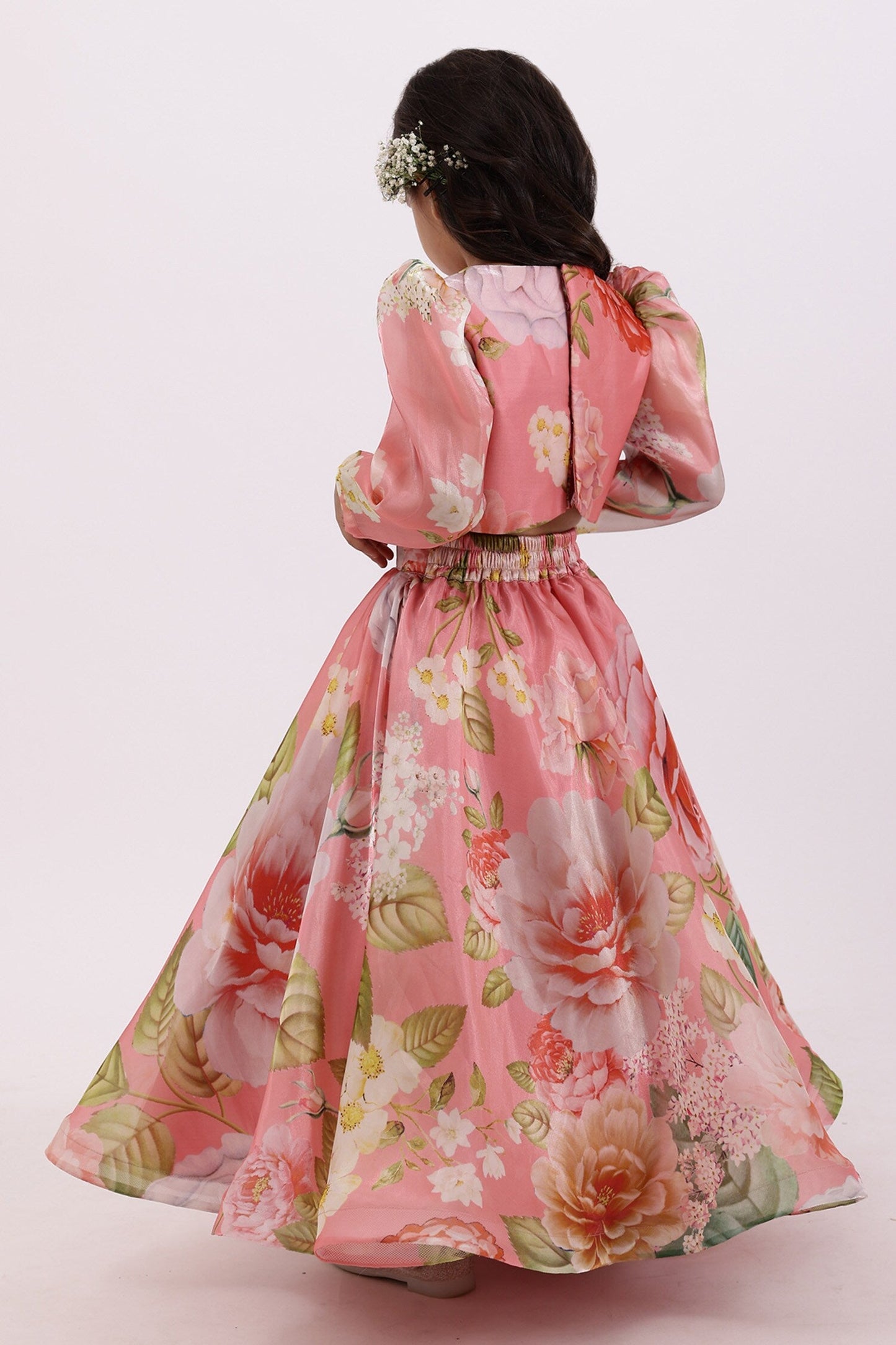 Enchanting Floral Print Kids Lehenga Choli Set