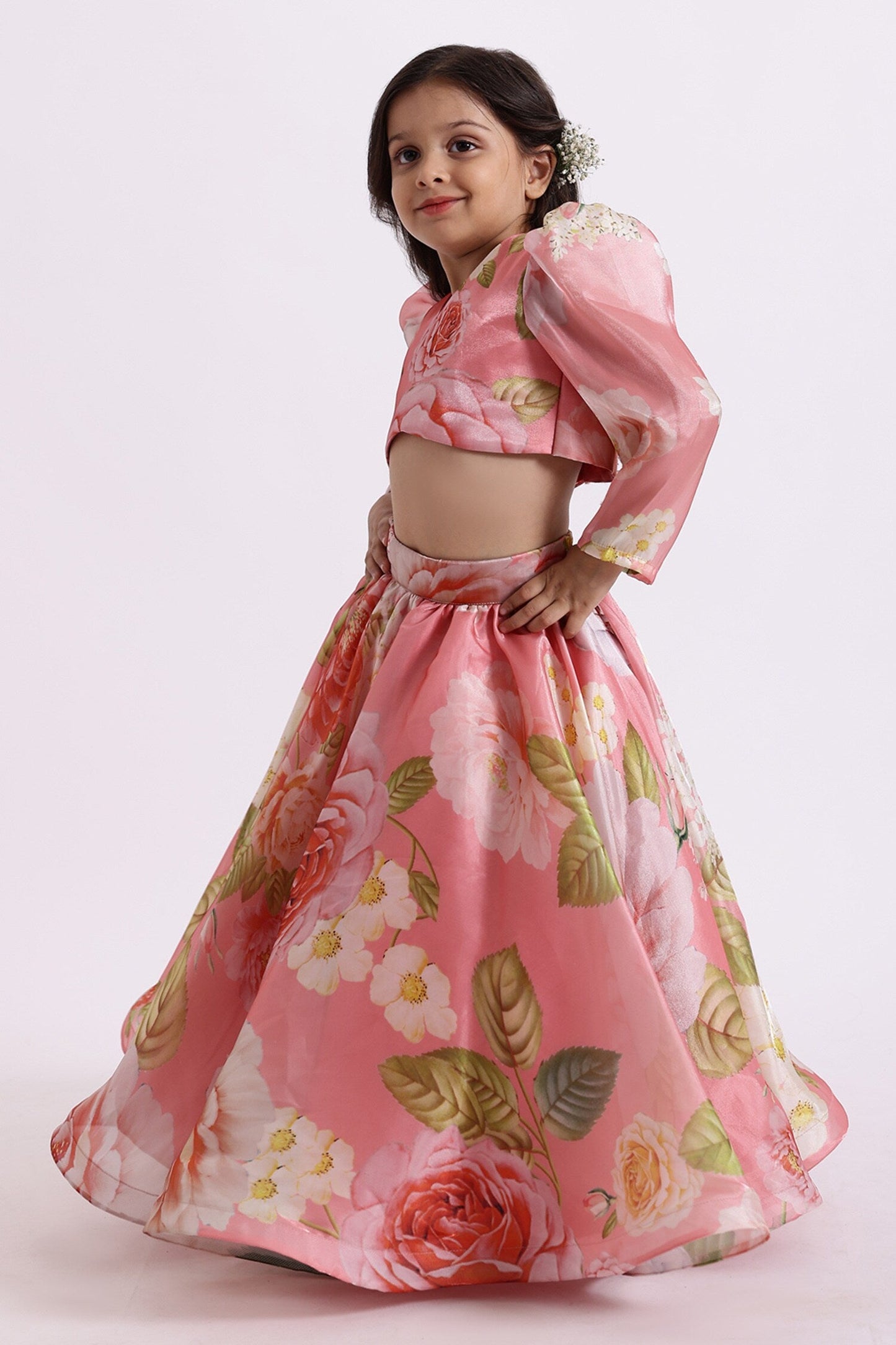 Enchanting Floral Print Kids Lehenga Choli Set