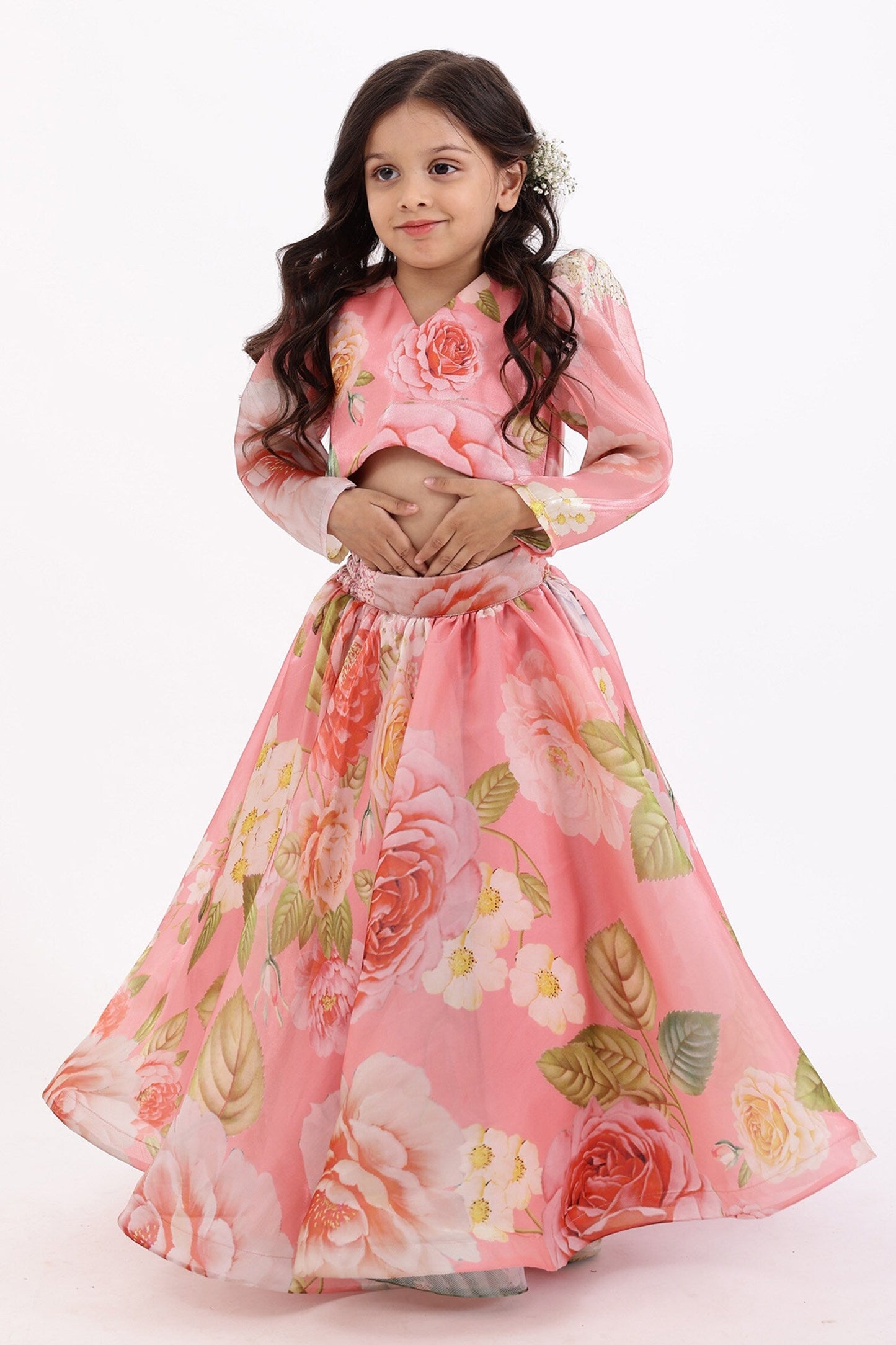 Enchanting Floral Print Kids Lehenga Choli Set