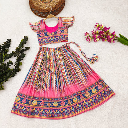 Enchanting Princess Lehenga Choli Set for Little Divas - Vibrant Rayon with Adorable Prints
