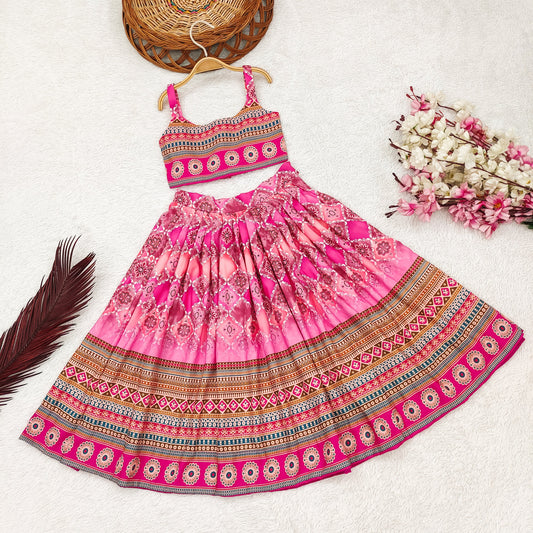 Enchanting Princess Lehenga Choli Set for Little Divas - Vibrant Rayon with Adorable Prints