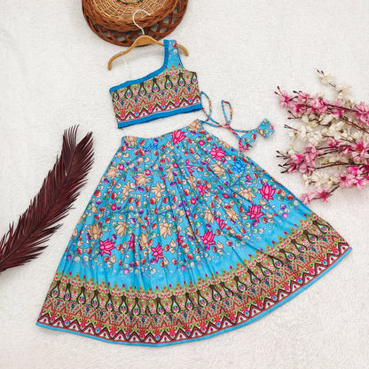 Enchanting Princess Lehenga Choli Set for Little Divas - Vibrant Rayon with Adorable Prints