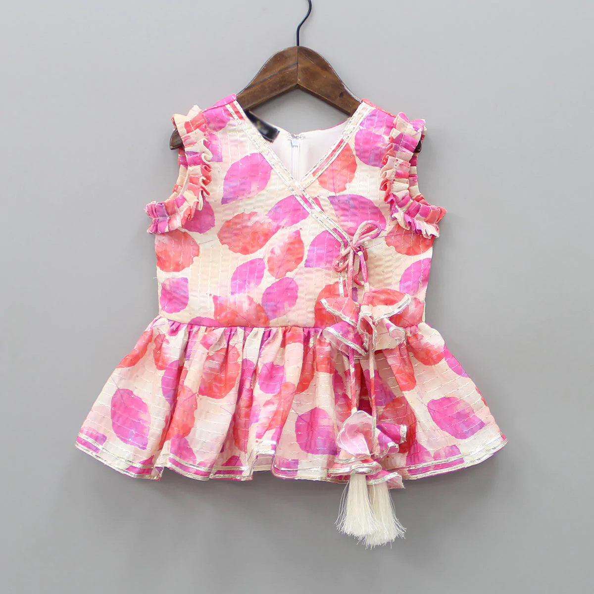 Girl's Ethnic Suit Leaf Printed Kurta Top with Palazzo Pant Traditional Clothing Set for Kids