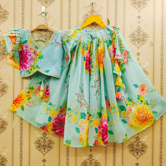 Blossom Beauty: Floral Printed Kids Lehenga Choli Set