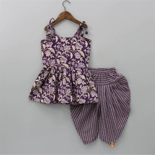 Girl's Floral Printed Readymade Kurti with Dhoti Pants Set