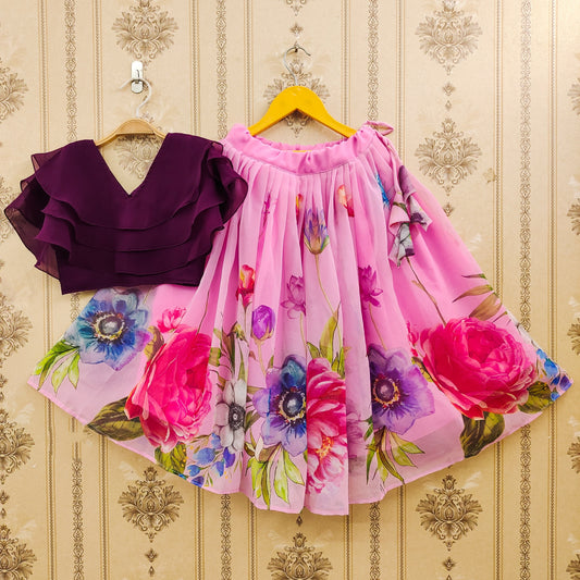 Blossom Beauty: Floral Printed Kids Lehenga Choli Set