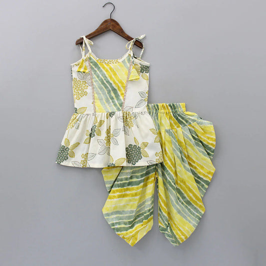 Girl's Printed Lace Detailed Kurti with Dhoti Set | Readymade top and Dhoti | Traditional Dress for Girls